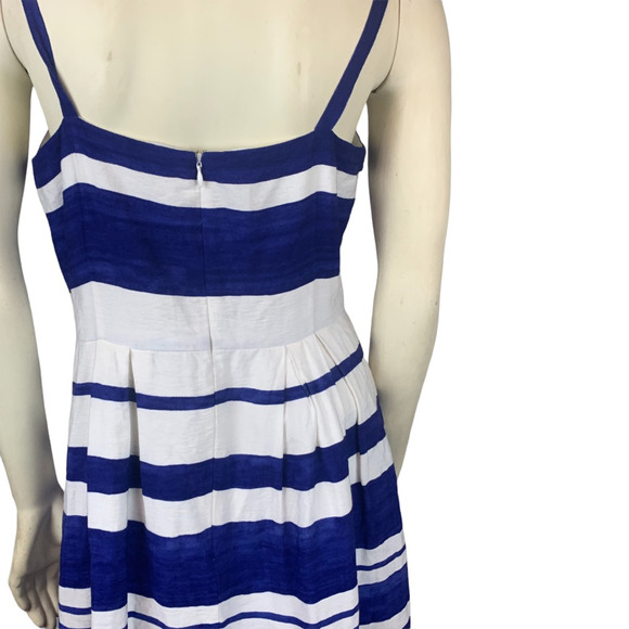 Ann Taylor Loft Womens Fit & Flare Dress Blue White Stripe Sleeveless Petite 12P - Picture 7 of 9